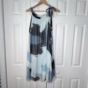 BELLAMBRA Silk Blend Dress L Large Blue Black Abstract Watercolor Made in Italy